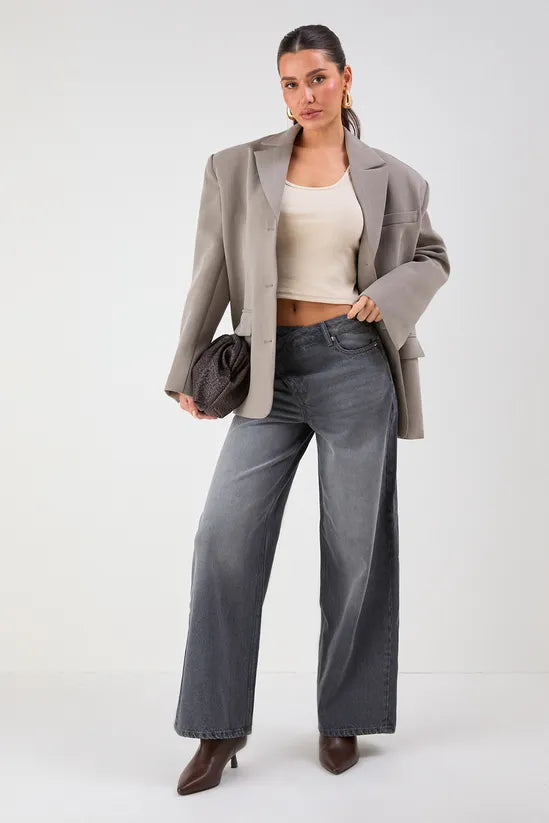 Asymmetric Waist Denim Wide Leg Jean