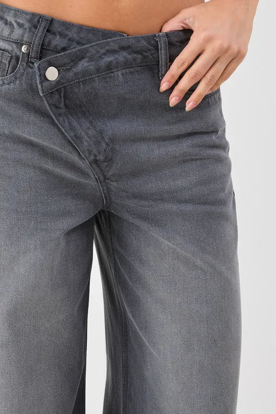 Asymmetric Waist Denim Wide Leg Jean
