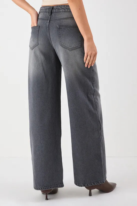 Asymmetric Waist Denim Wide Leg Jean