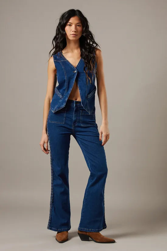High Waist Denim Bootcut With Patch Pockets