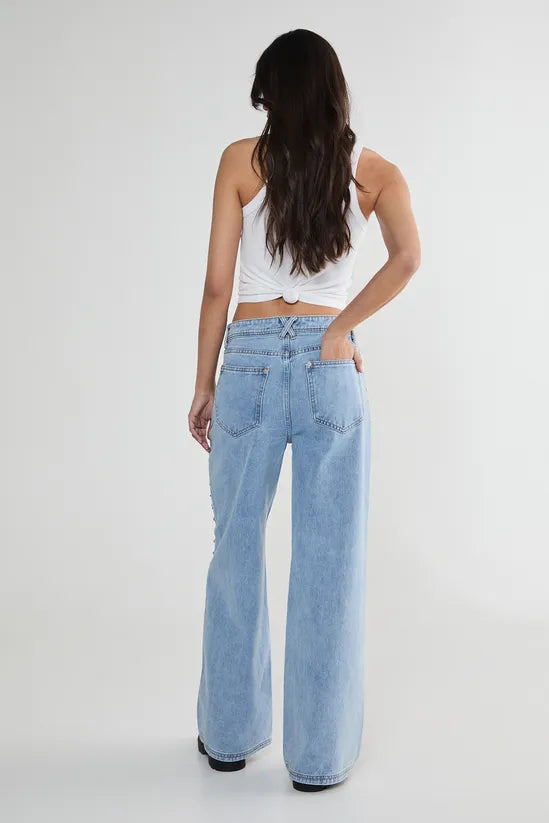 Studded Straight Leg Denim Jeans