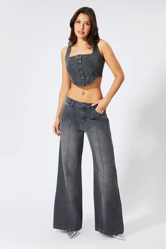Denim Seam Front Wide Leg Jeans