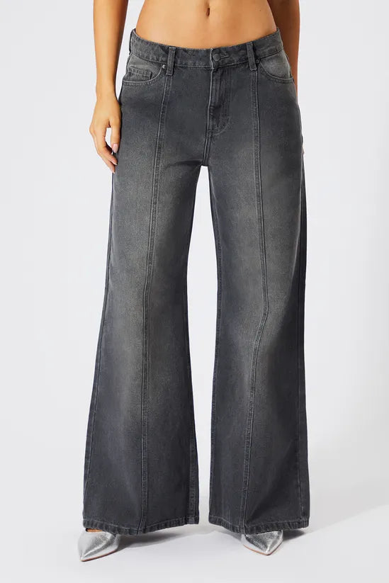 Denim Seam Front Wide Leg Jeans