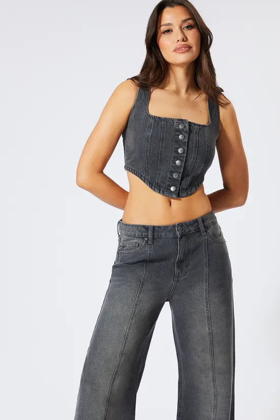 Denim Seam Front Wide Leg Jeans