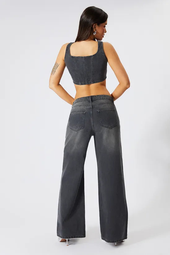 Denim Seam Front Wide Leg Jeans