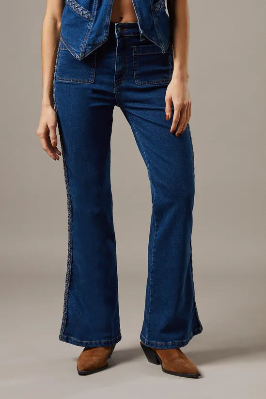 High Waist Denim Bootcut With Patch Pockets
