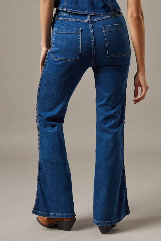 High Waist Denim Bootcut With Patch Pockets