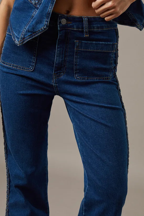 High Waist Denim Bootcut With Patch Pockets